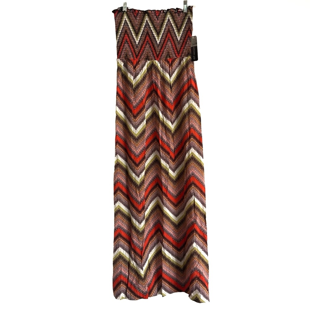 NWT Soho Apparel Multicolor Chevron Print Maxi Dress Elasticized Bodice